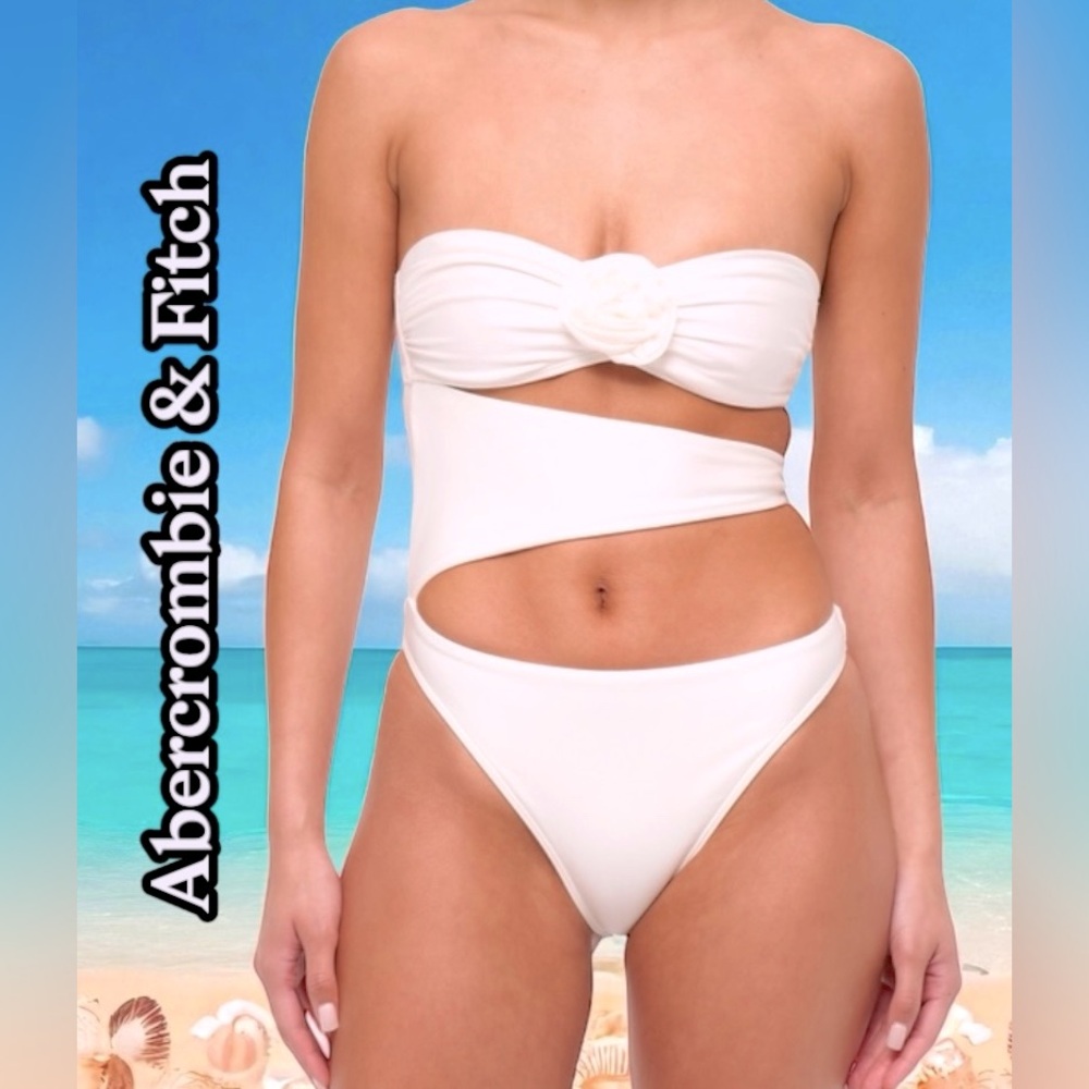 Abercrombie & Fitch Women’s White Rosette Cutout One-Piece Swimsuit - Size S